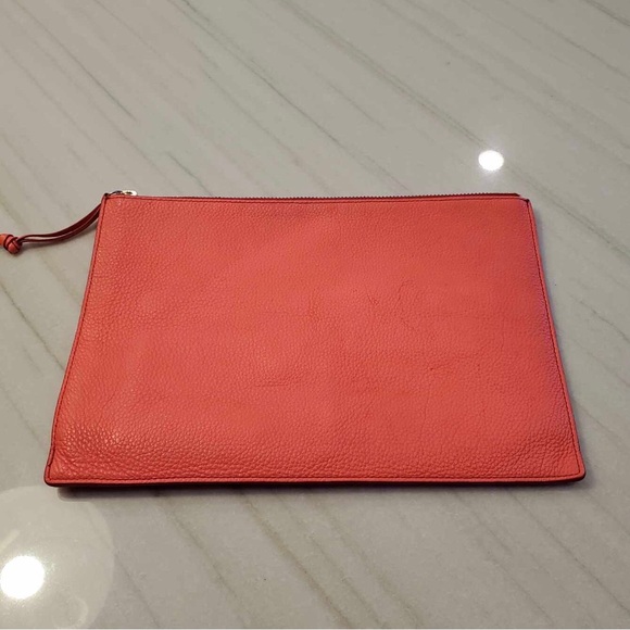 Fossil Emma Neon Coral Leather Large Pouch - Picture 3 of 7